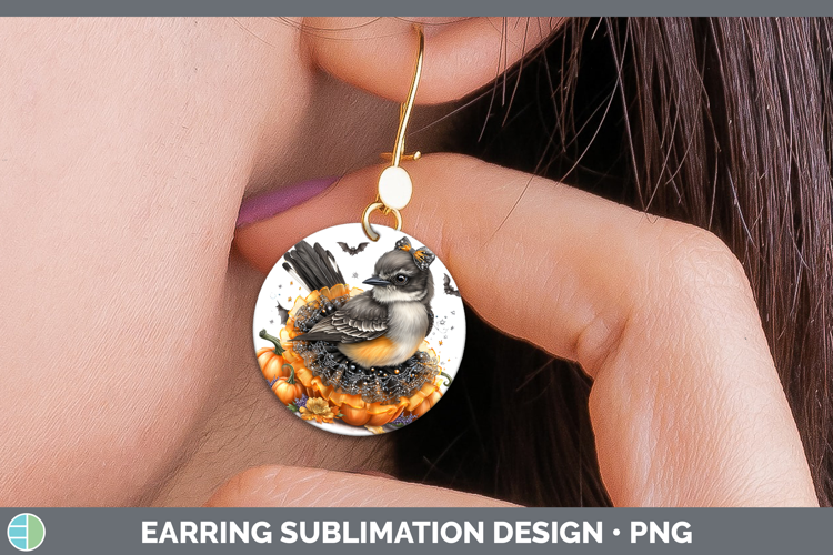 Birds 01 Halloween Mockingbird Round Earrings Sublimation Ea