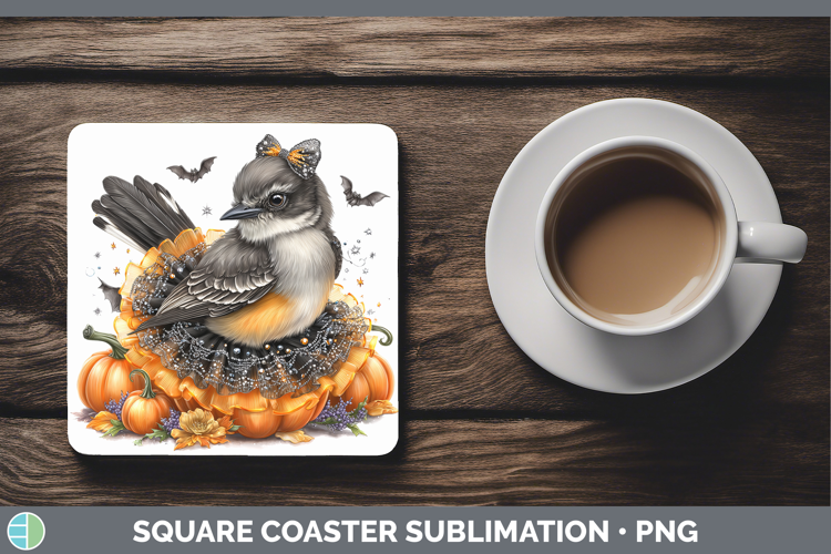 Birds 01 Halloween Mockingbird Square Coaster Sublimation Co