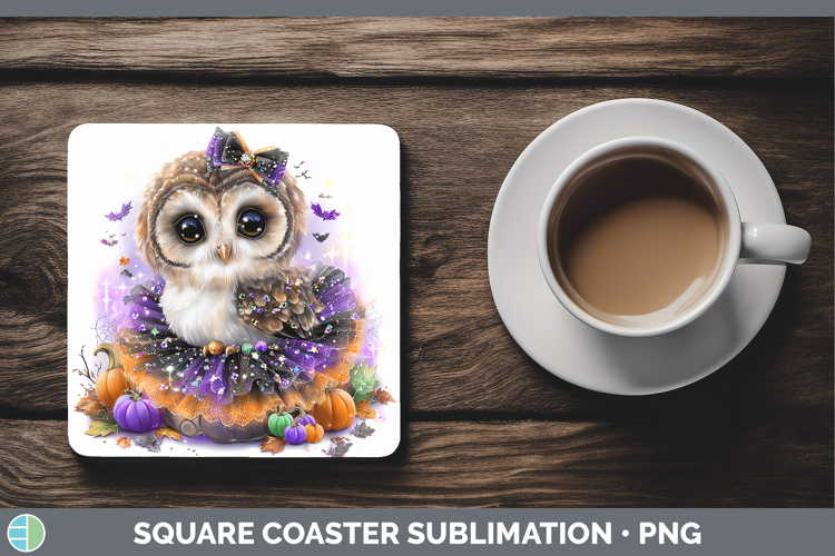 Birds 01 Halloween Owl Square Coaster Sublimation Coaster De