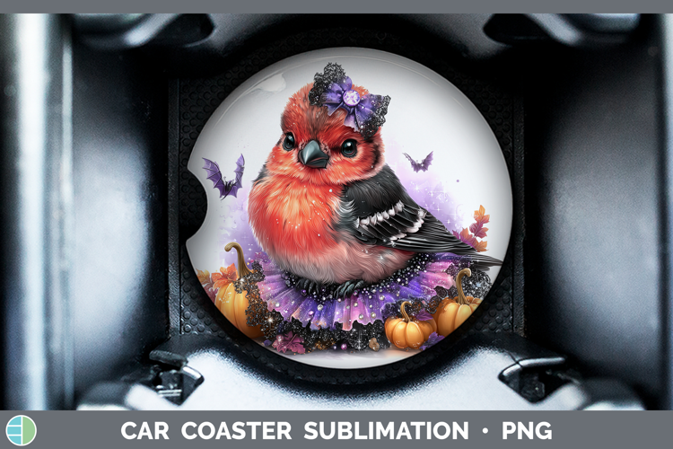 Birds 01 Halloween Pine Grosbeak Car Coaster Sublimation De
