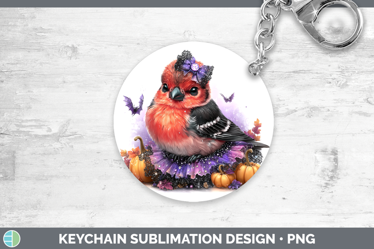 Birds 01 Halloween Pine Grosbeak Keychain Sublimation Keyrin