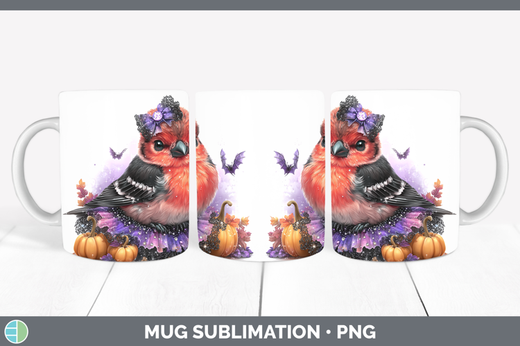 Birds 01 Halloween Pine Grosbeak Mug Wrap Sublimation Coffee