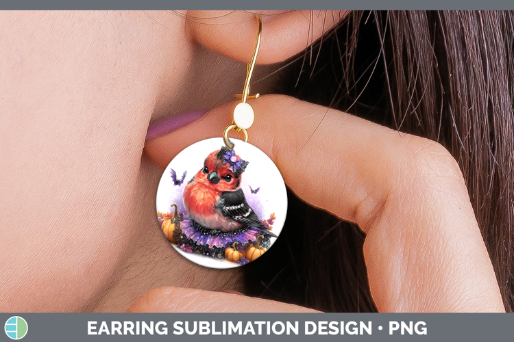 Birds 01 Halloween Pine Grosbeak Round Earrings Sublimation