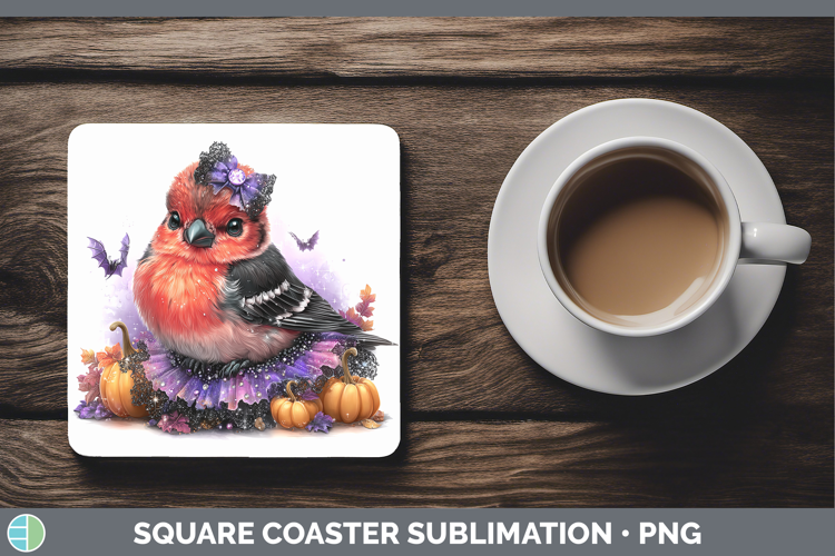 Birds 01 Halloween Pine Grosbeak Square Coaster Sublimation