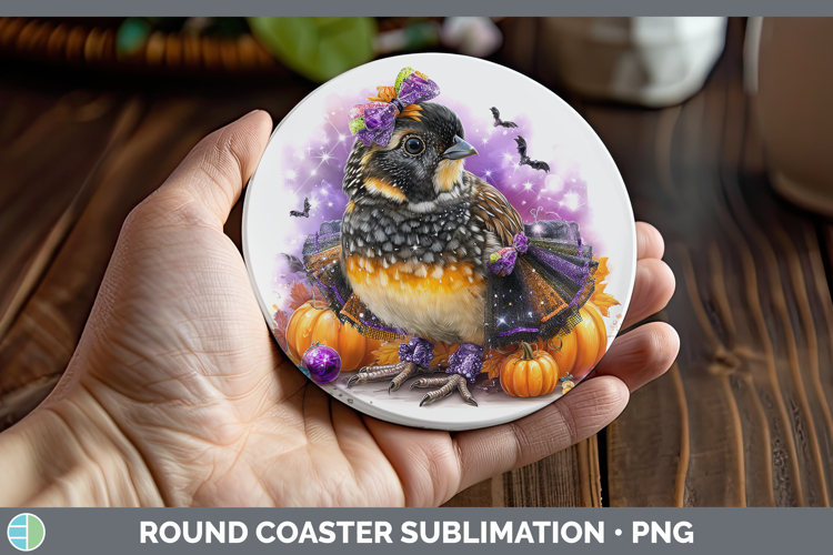 Birds 01 Halloween Quail Round Coaster Sublimation Coaster D