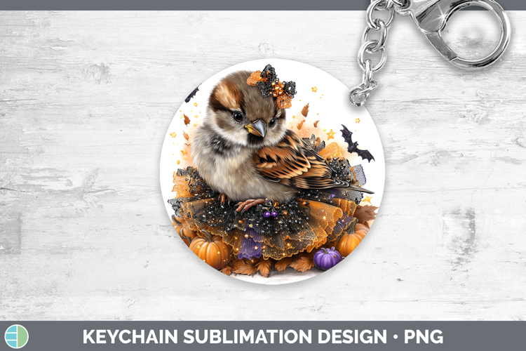 Birds 01 Halloween Sparrow Keychain Sublimation Keyring Desi