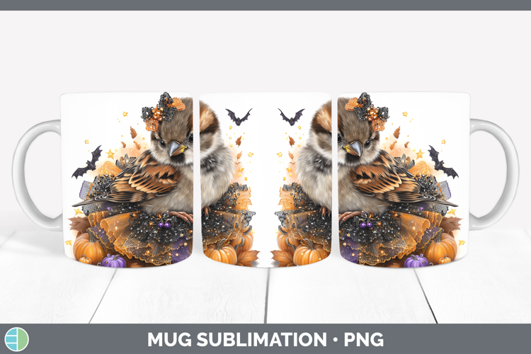 Birds 01 Halloween Sparrow Mug Wrap Sublimation Coffee Cup D