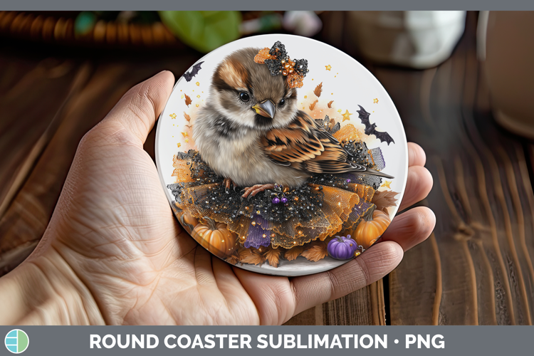 Birds 01 Halloween Sparrow Round Coaster Sublimation Coaster
