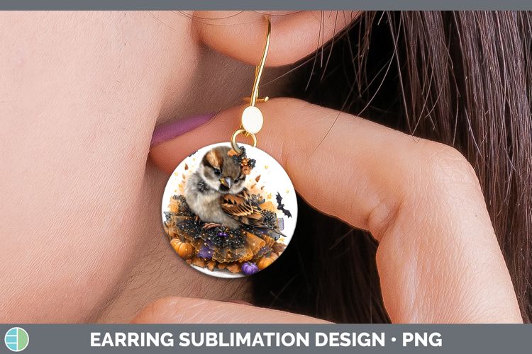 Birds 01 Halloween Sparrow Round Earrings Sublimation Earrin