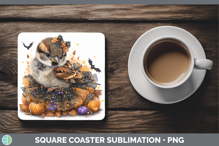 Birds 01 Halloween Sparrow Square Coaster Sublimation Coaste