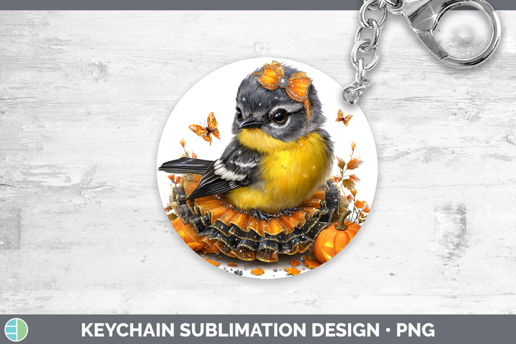 Birds 01 Halloween Warbler Keychain Sublimation Keyring Desi