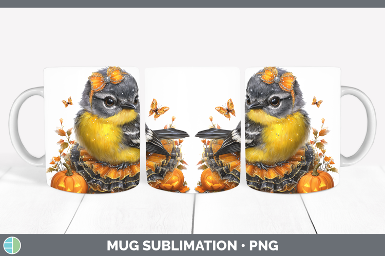 Birds 01 Halloween Warbler Mug Wrap Sublimation Coffee Cup D