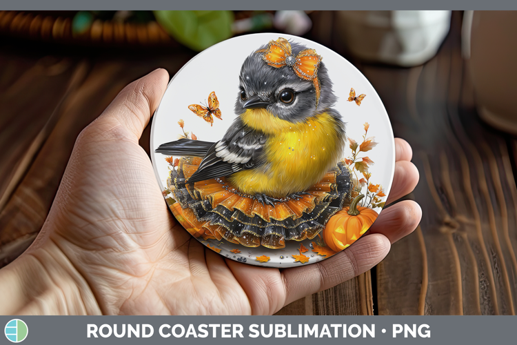 Birds 01 Halloween Warbler Round Coaster Sublimation Coaster