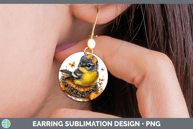 Birds 01 Halloween Warbler Round Earrings Sublimation Earrin