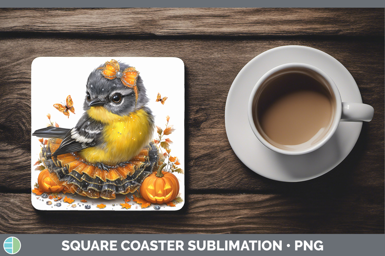 Birds 01 Halloween Warbler Square Coaster Sublimation Coaste
