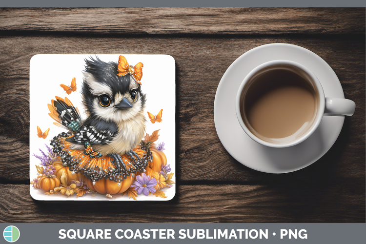 Birds 01 Halloween Woodpecker Downy Square Coaster Sublimati