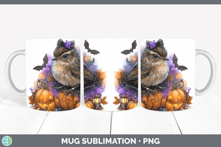 Birds 01 Halloween Wren Mug Wrap Sublimation Coffee Cup Desi