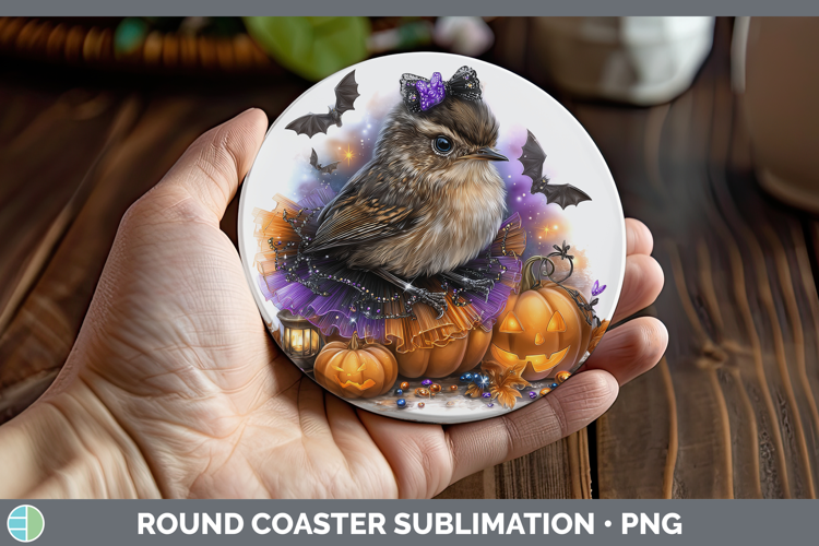 Birds 01 Halloween Wren Round Coaster Sublimation Coaster De