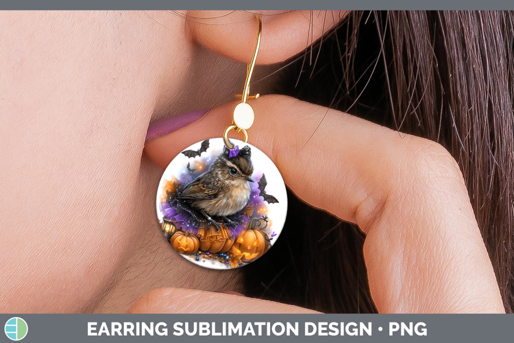 Birds 01 Halloween Wren Round Earrings Sublimation Earrings