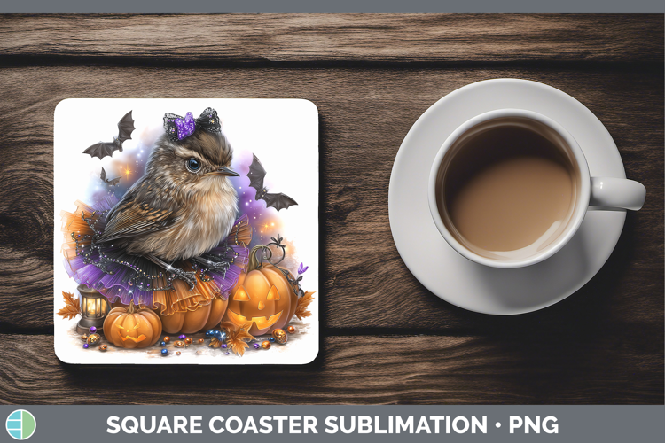Birds 01 Halloween Wren Square Coaster Sublimation Coaster D
