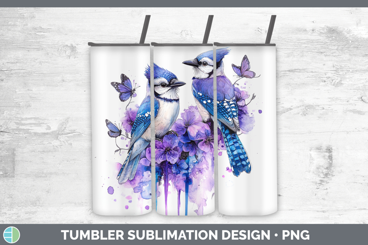 Birds 01 Purple Drips Blue Jay Tumbler Sublimation 20 oz Ski