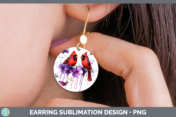 Birds 01 Purple Drips Cardinal Round Earrings Sublimation Ea