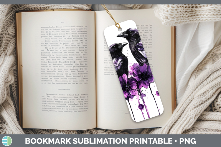 Birds 01 Purple Drips Crow Bookmark Sublimation Printable De