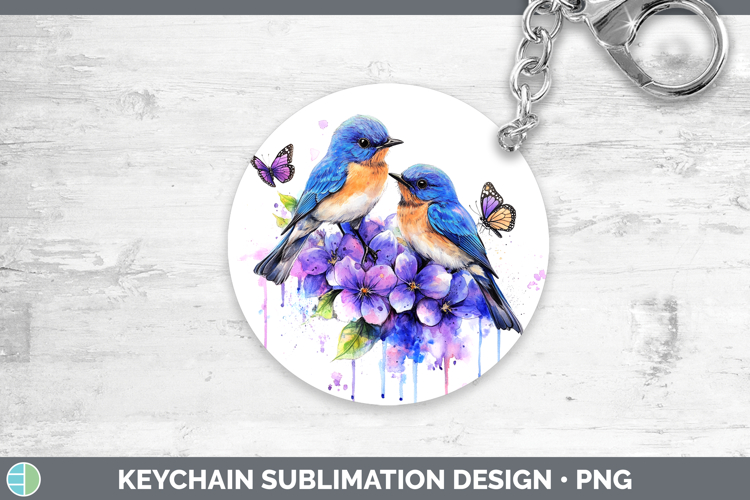 Birds 01 Purple Drips Eastern Bluebird Keychain Sublimation