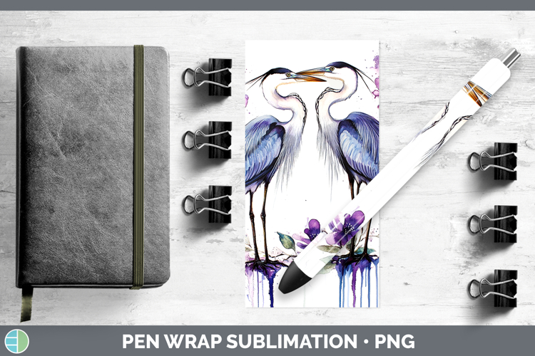 Birds 01 Purple Drips Great Blue Heron Pen Wrap Sublimation