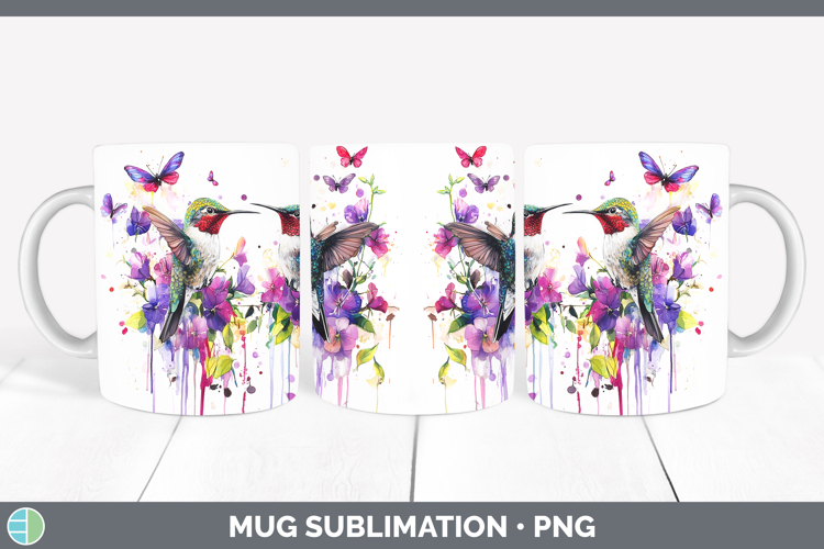 Birds 01 Purple Drips Hummingbird Mug Wrap Sublimation Coffe