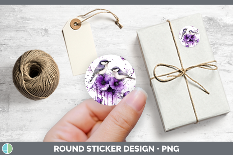 Birds 01 Purple Drips Nuthatch Stickers | Round Labels Desig