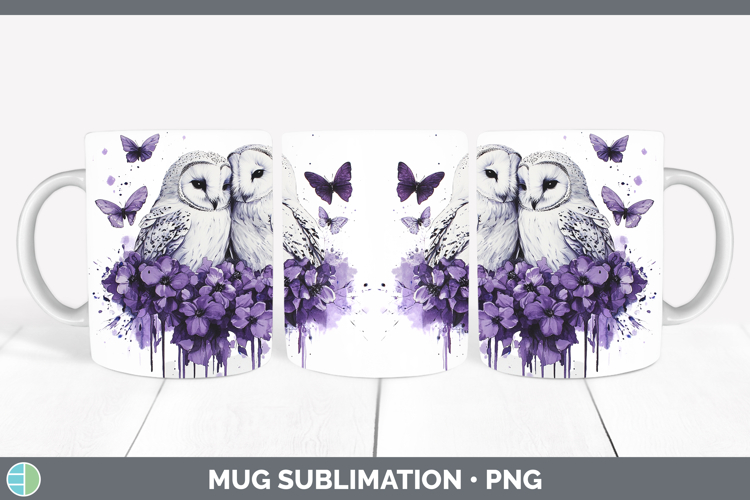 Birds 01 Purple Drips Owl Mug Wrap Sublimation Coffee Cup De