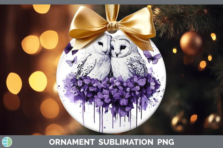 Birds 01 Purple Drips Owl Ornament Sublimation Bauble Design