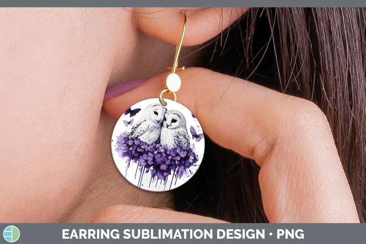 Birds 01 Purple Drips Owl Round Earrings Sublimation Earring