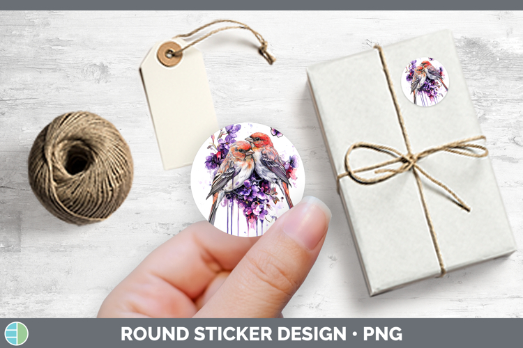 Birds 01 Purple Drips Pine Grosbeak Stickers | Round Labels