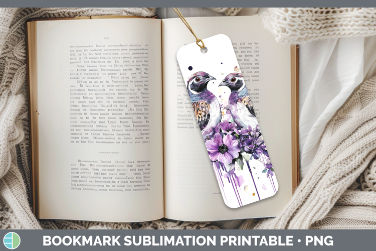 Birds 01 Purple Drips Quail Bookmark Sublimation Printable D