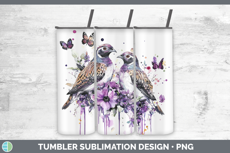 Birds 01 Purple Drips Quail Tumbler Sublimation 20 oz Skinny