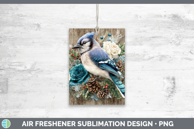 Blue Jay Birds 01 Rustic Christmas Air Freshener Sublimation