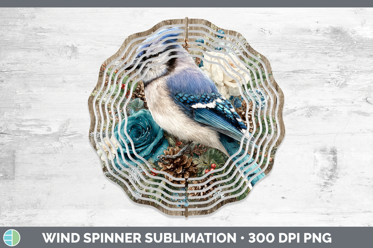 Blue Jay Birds 01 Rustic Christmas Wind Spinner Sublimation