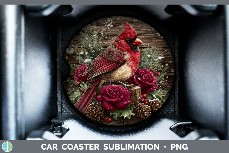 Cardinal Birds 01 Rustic Christmas Car Coaster Sublimation D