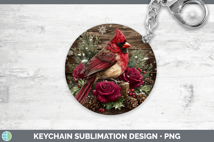 Cardinal Birds 01 Rustic Christmas Keychain Sublimation Desi