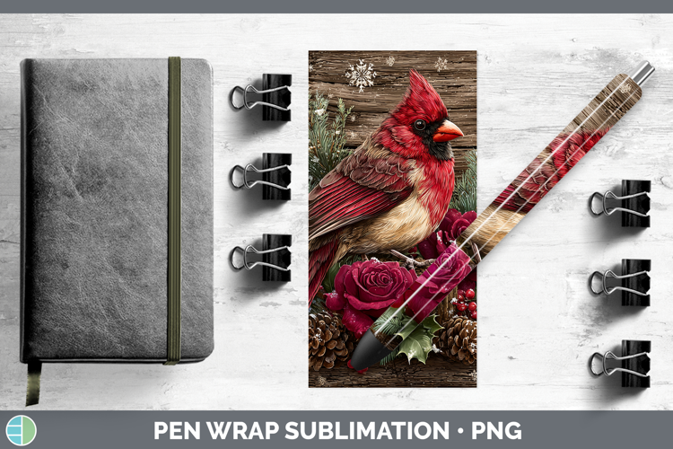 Cardinal Birds 01 Rustic Christmas Pen Wrap Sublimation Desi
