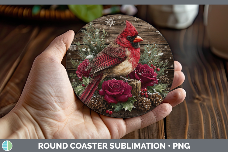 Cardinal Birds 01 Rustic Christmas Round Coaster Sublimation