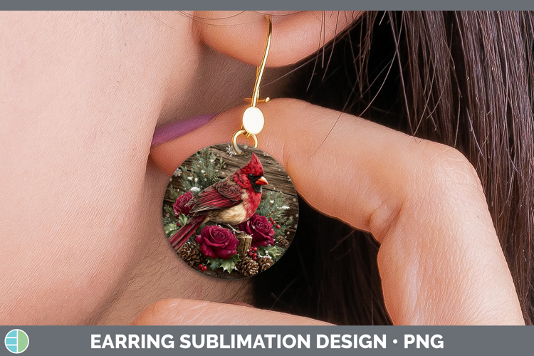 Cardinal Birds 01 Rustic Christmas Round Earrings Sublimatio