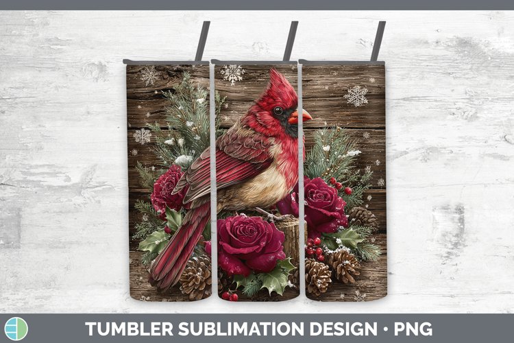 Cardinal Birds 01 Rustic Christmas Tumbler Sublimation Desig