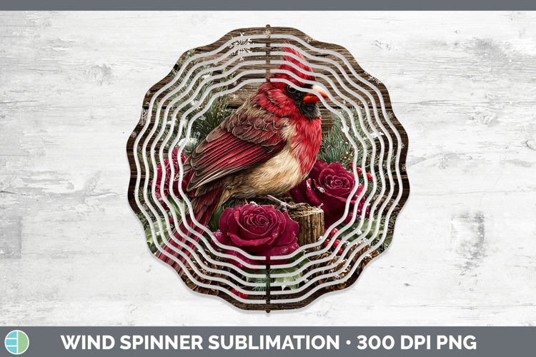 Cardinal Birds 01 Rustic Christmas Wind Spinner Sublimation