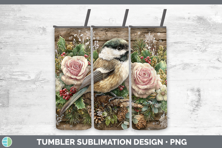 Chickadee Birds 01 Rustic Christmas Tumbler Sublimation Desi
