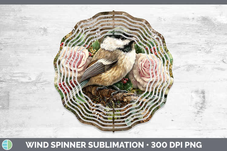 Chickadee Birds 01 Rustic Christmas Wind Spinner Sublimation