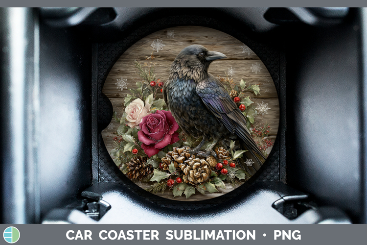 Crow Birds 01 Rustic Christmas Car Coaster Sublimation Desig