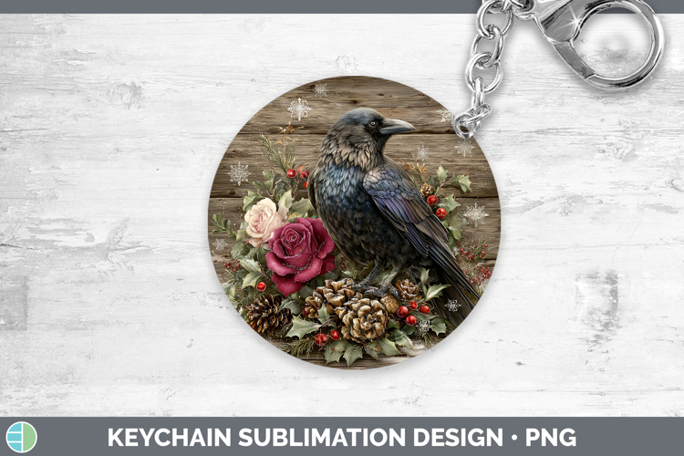Crow Birds 01 Rustic Christmas Keychain Sublimation Design